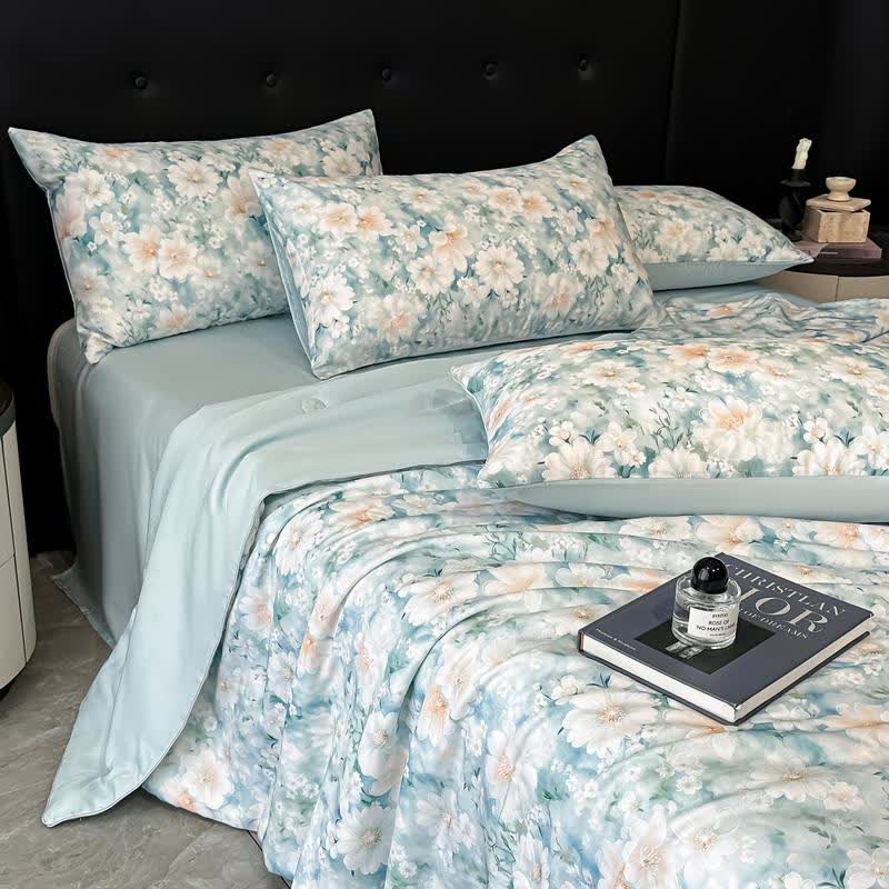 Seidiger Naturquilt mit Aquarellblumendruck - image 5
