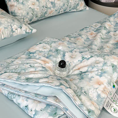 Seidiger Naturquilt mit Aquarellblumendruck - image 8