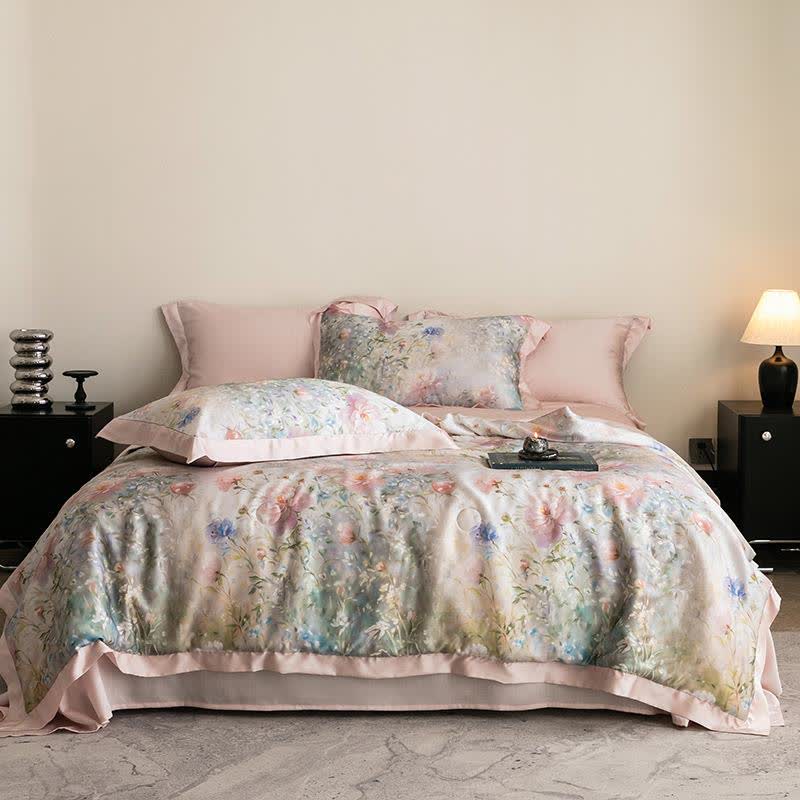 Seidige Steppdecke mit Mohnblumen-Print in Natur - Rosa - Bettwäsche-Sets - 200cm x 230cm - image 9