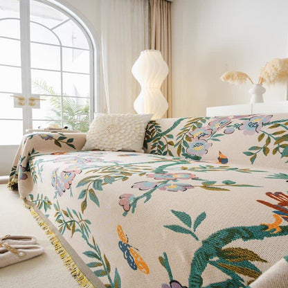 Sofaschoner aus Chenille mit grünem Blatt- und Blumenmuster - image 5