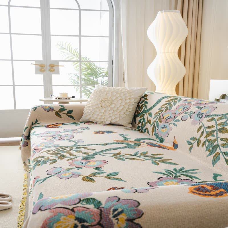 Sofaschoner aus Chenille mit grünem Blatt- und Blumenmuster - image 4