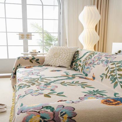 Sofaschoner aus Chenille mit grünem Blatt- und Blumenmuster - image 4