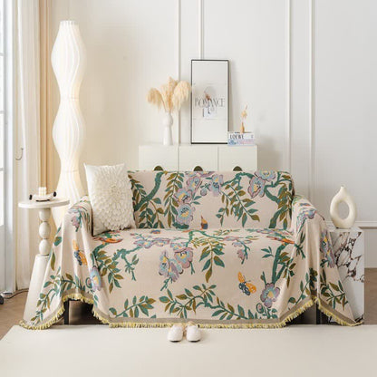 Sofaschoner aus Chenille mit grünem Blatt- und Blumenmuster - 180cm x 340cm - image 1