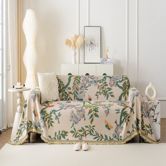 Sofaschoner aus Chenille mit grünem Blatt- und Blumenmuster - 180cm x 340cm - image 1