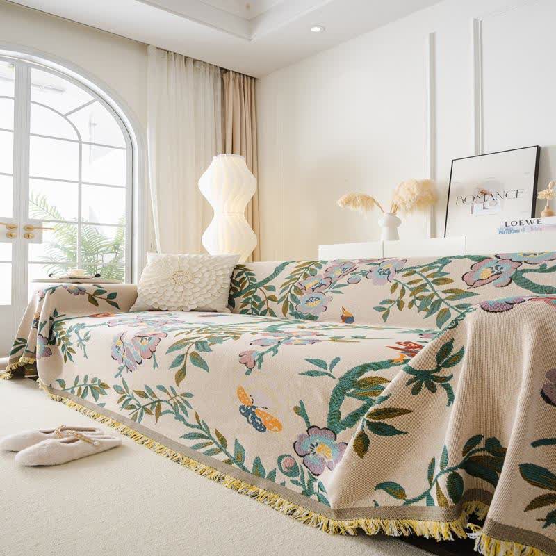 Sofaschoner aus Chenille mit grünem Blatt- und Blumenmuster - image 2