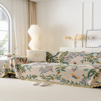 Sofaschoner aus Chenille mit grünem Blatt- und Blumenmuster - image 3