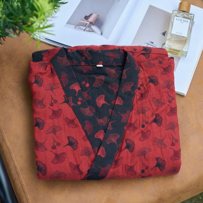 Zweifarbiger Kimono-Bademantel aus Ginkgo-Baumwollgaze - image 1