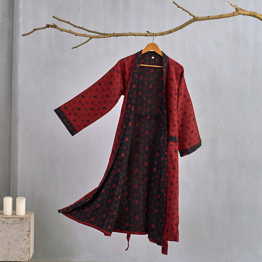 Zweifarbiger Kimono-Bademantel aus Ginkgo-Baumwollgaze - Rot & Schwarz - 2XL - image 0