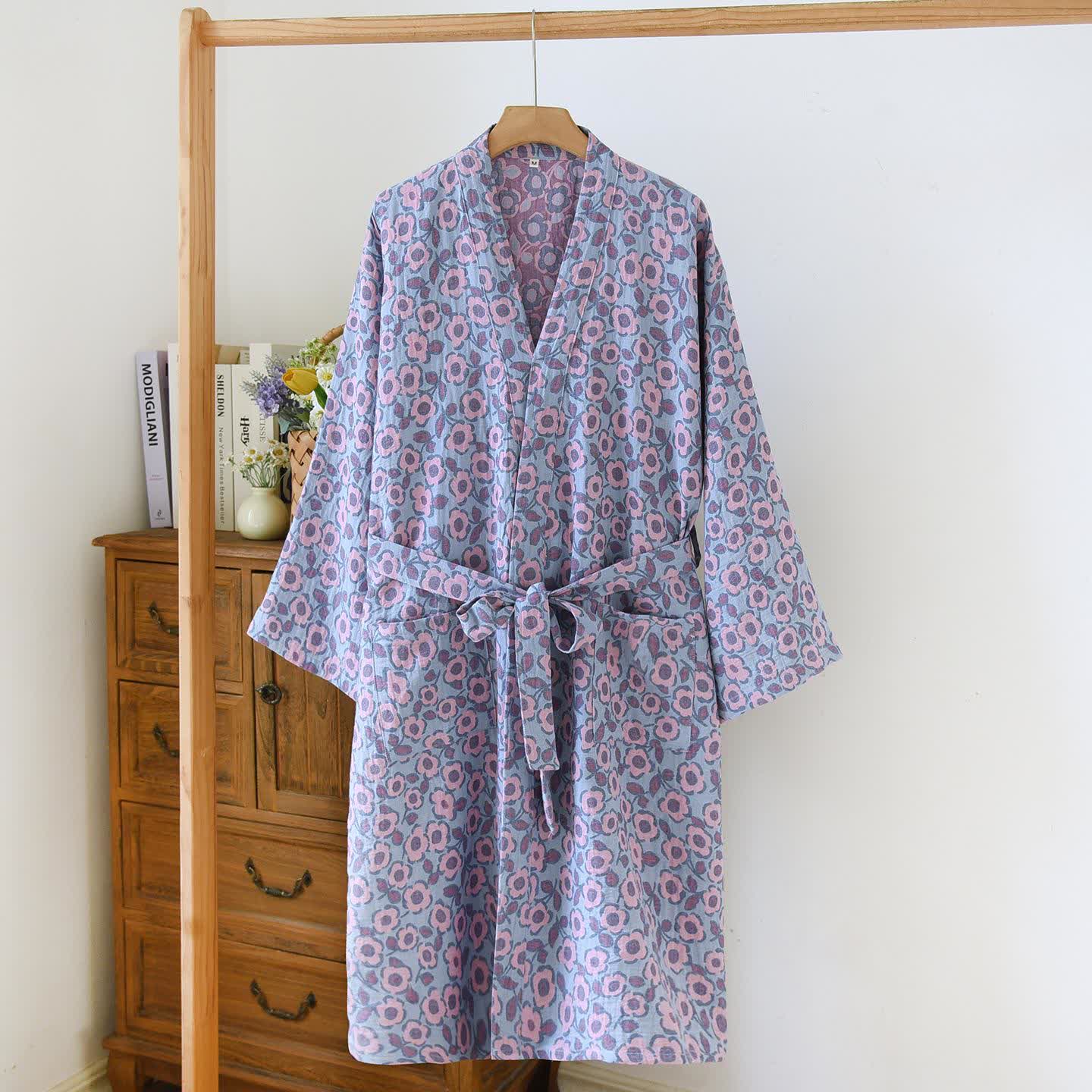 Japanischer Kimono-Bademantel aus Begonia-Baumwolle - Blau - L - image 4