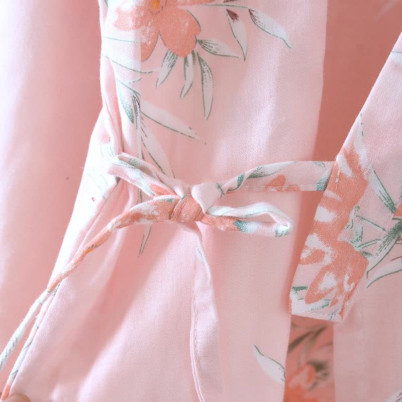 Japanischer Kimono-Bademantel aus Baumwolle mit Pfirsichblütenmuster - image 8