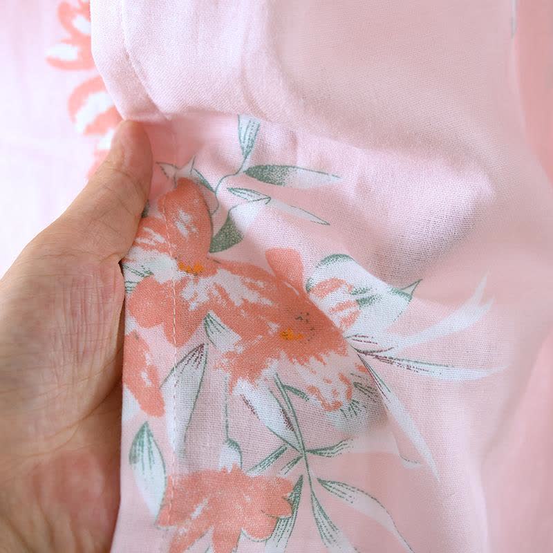Japanischer Kimono-Bademantel aus Baumwolle mit Pfirsichblütenmuster - image 9