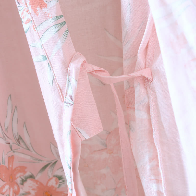Japanischer Kimono-Bademantel aus Baumwolle mit Pfirsichblütenmuster - image 13