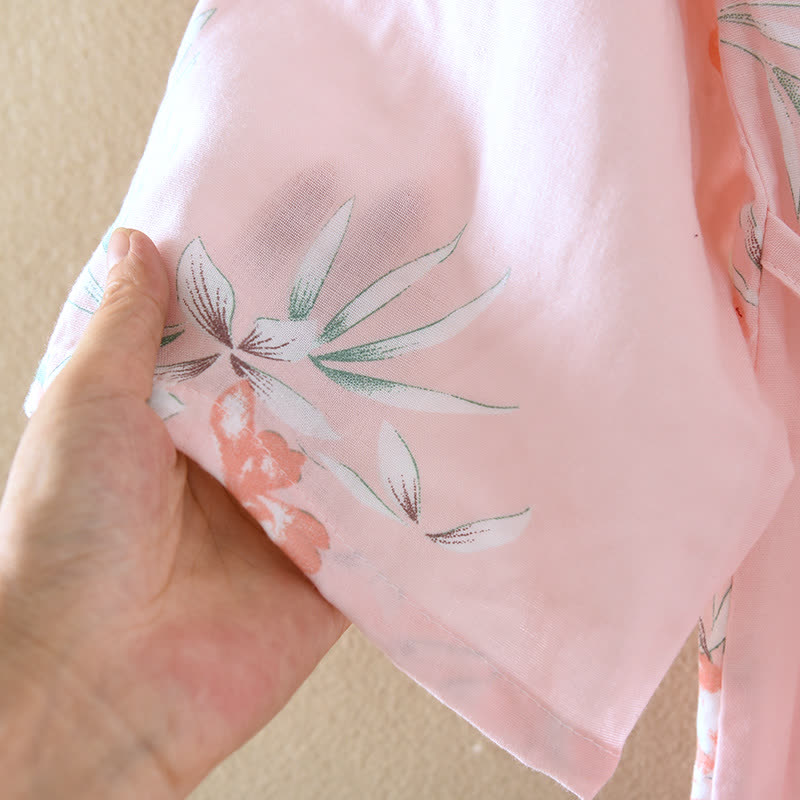Japanischer Kimono-Bademantel aus Baumwolle mit Pfirsichblütenmuster - image 12