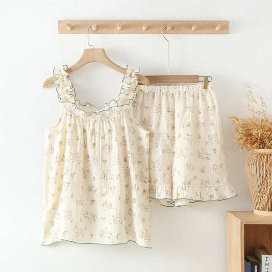 Rustic Bunny – Camisole-Pyjama aus Baumwolle mit Rüschen - XL - image 1