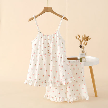 Pyjama mit Rüschen aus Baumwollgaze mit Kapok-Blumen - Weiß - XL - image 2
