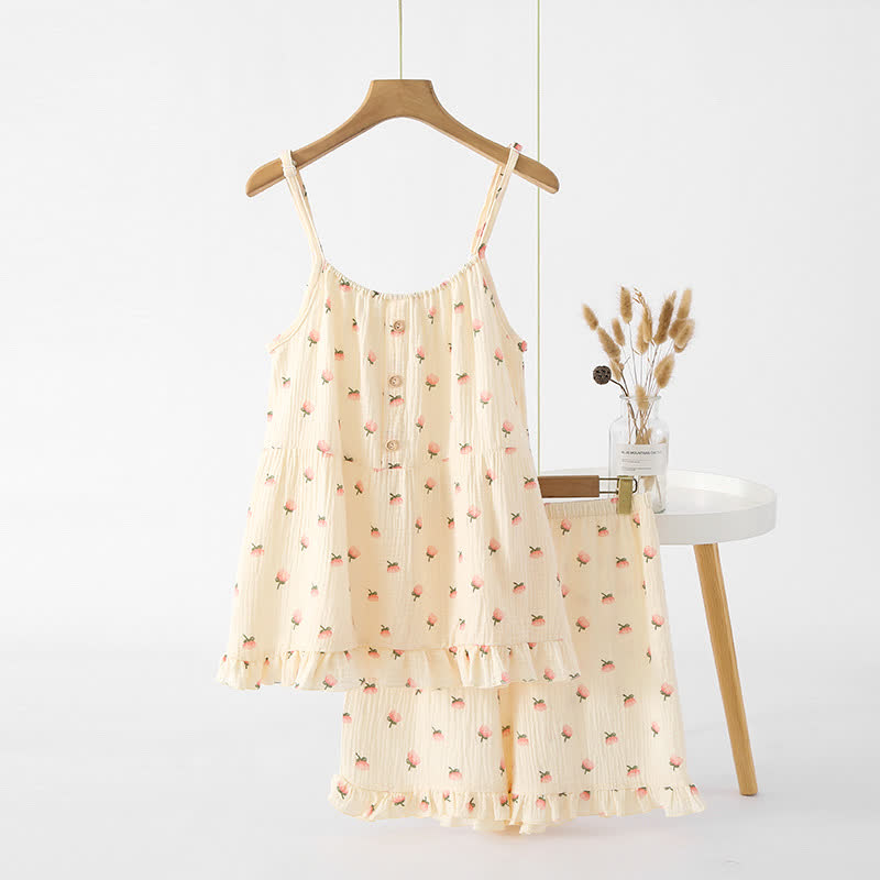 Pyjama mit Rüschen aus Baumwollgaze mit Kapok-Blumen - Beige - XL - image 3