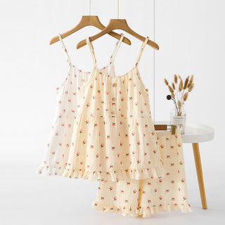 Pyjama mit Rüschen aus Baumwollgaze mit Kapok-Blumen - image 1