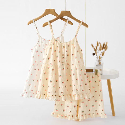 Pyjama mit Rüschen aus Baumwollgaze mit Kapok-Blumen - image 1