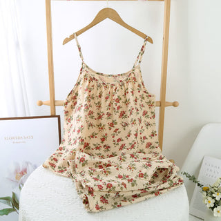 Roter Camisole-Pyjama aus Baumwollgaze mit Blumenmuster - XL - image 1