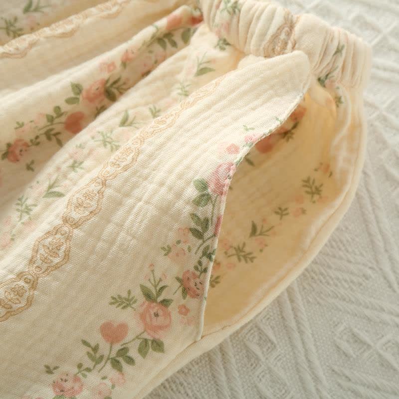 Camisole-Pyjama aus Baumwollgaze mit Blumenmuster und Streifen - image 7