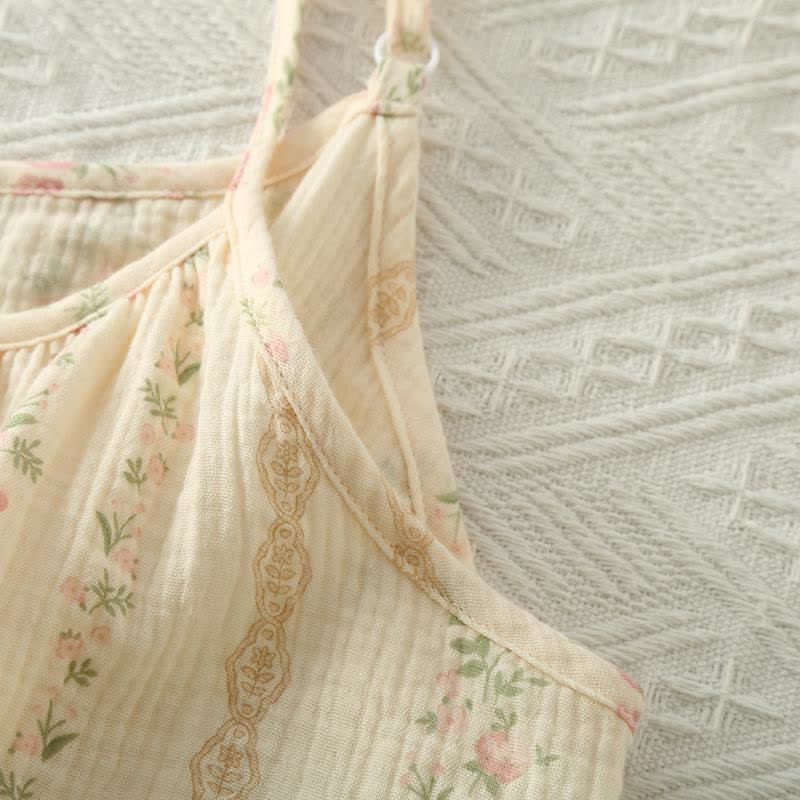 Camisole-Pyjama aus Baumwollgaze mit Blumenmuster und Streifen - image 3