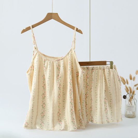 Camisole-Pyjama aus Baumwollgaze mit Blumenmuster und Streifen - XL - image 1