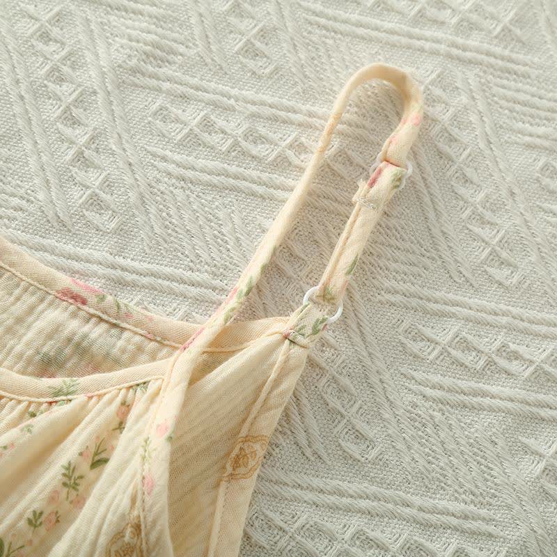 Camisole-Pyjama aus Baumwollgaze mit Blumenmuster und Streifen - image 4