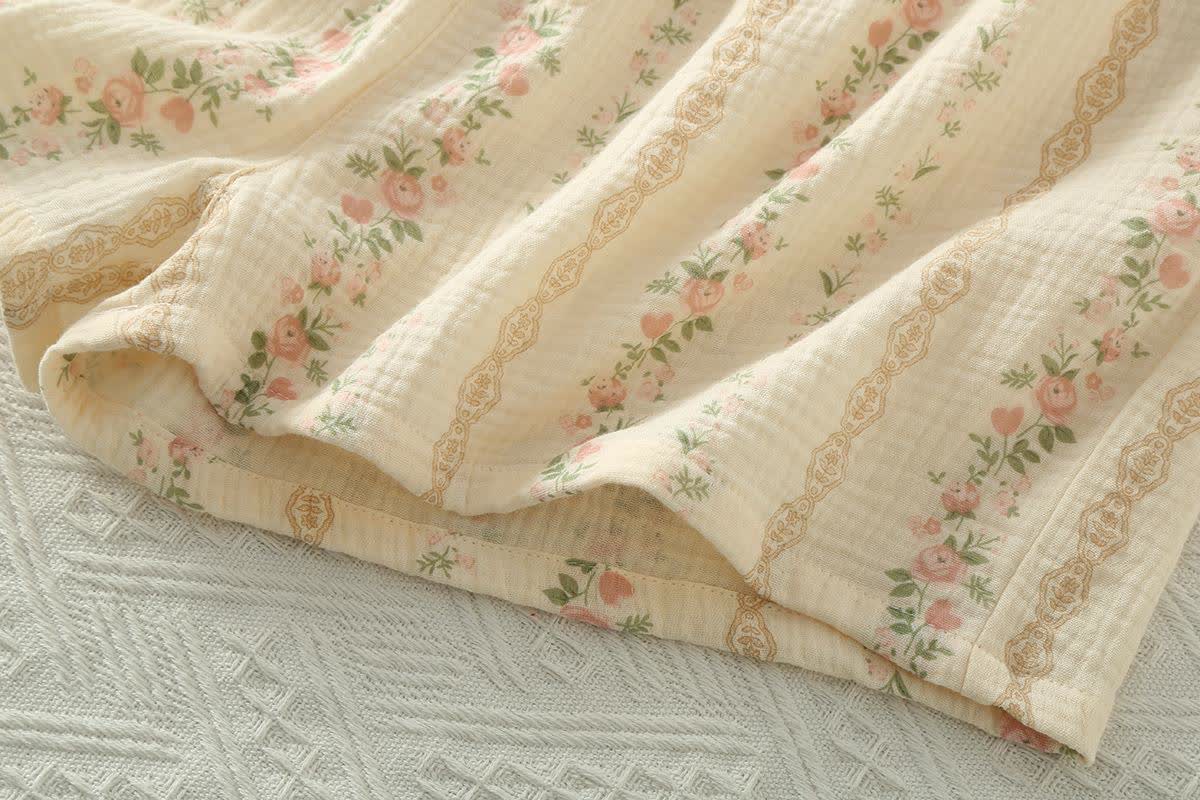 Camisole-Pyjama aus Baumwollgaze mit Blumenmuster und Streifen - image 6