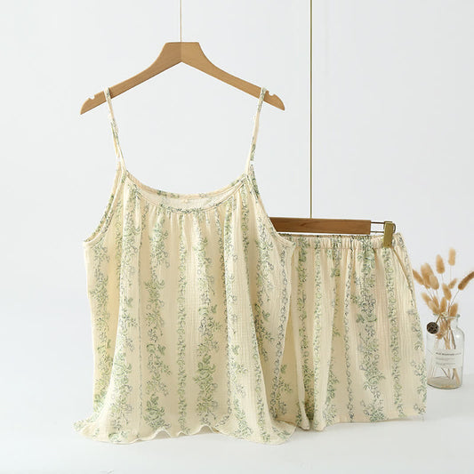 Grüner Camisole-Pyjama aus Baumwolle mit Blumenmuster und Streifen - XL - image 1