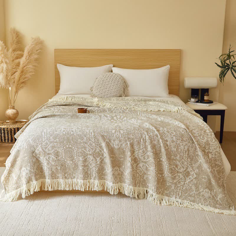 Retro Tribal Baumwollgaze Quasten Quilt - Beige - 200cm x 230cm - image 2