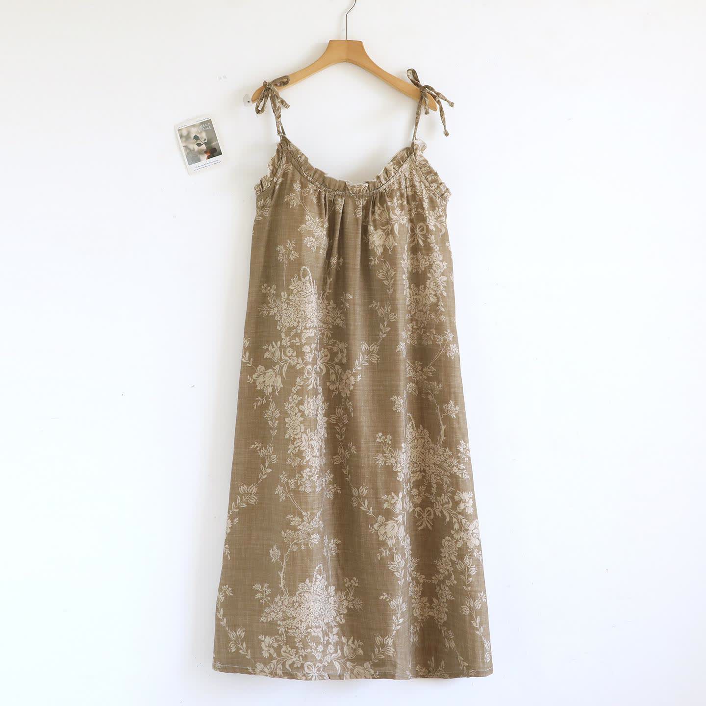 Gepolstertes Camisole-Nachthemd aus Baumwolle mit Rosenschleife - Braun - XL - image 14