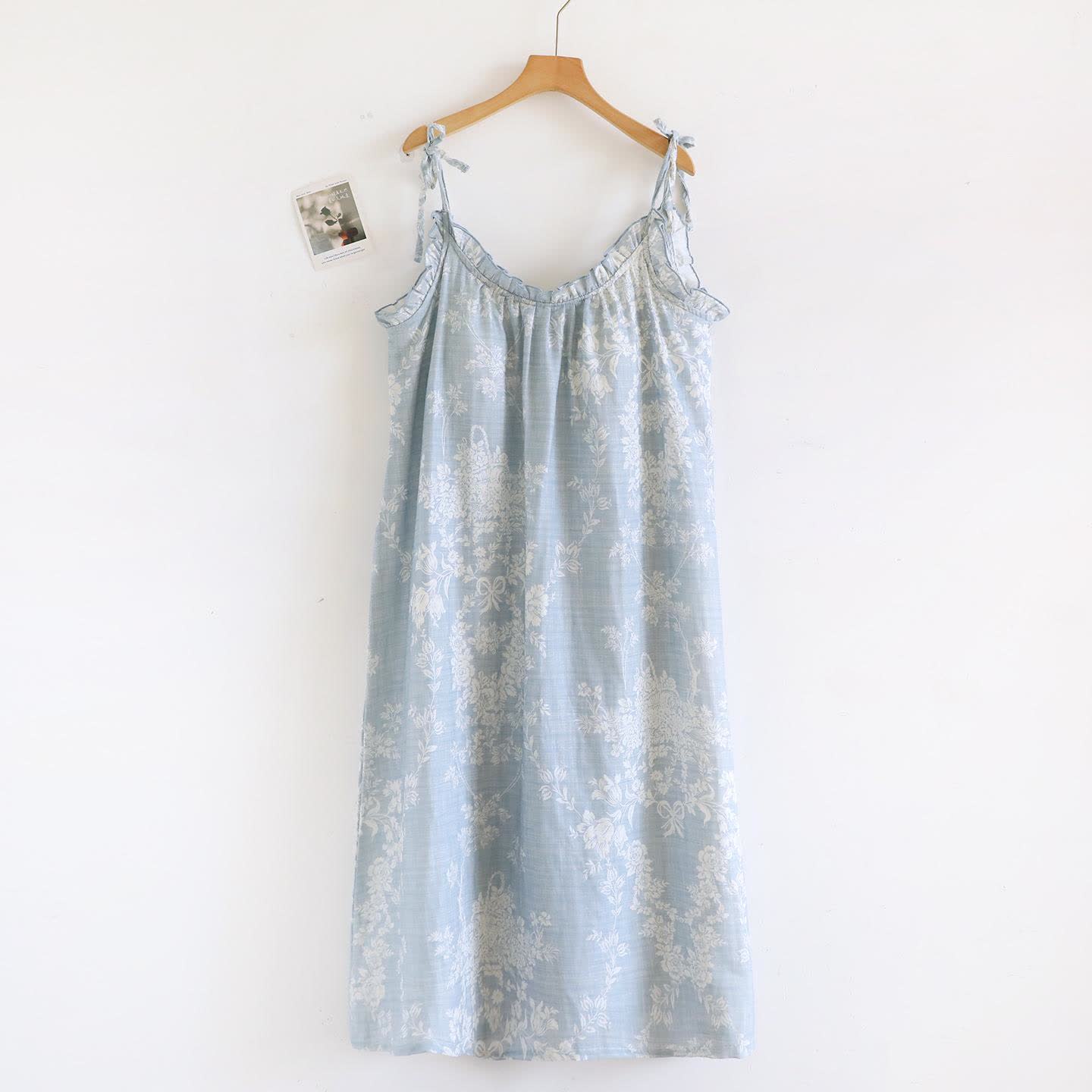 Gepolstertes Camisole-Nachthemd aus Baumwolle mit Rosenschleife - Blau - XL - image 0