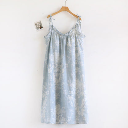 Gepolstertes Camisole-Nachthemd aus Baumwolle mit Rosenschleife - Blau - XL - image 0