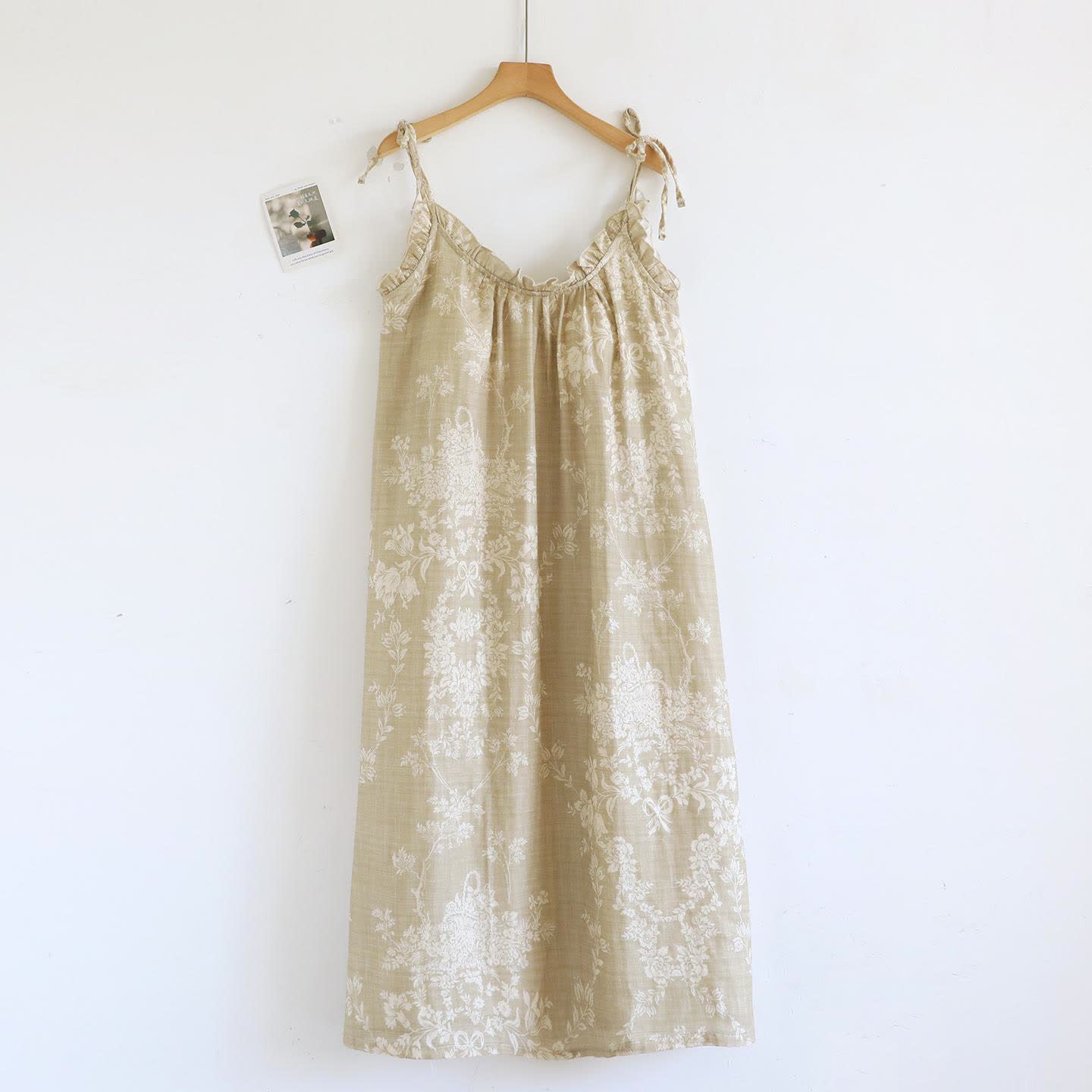 Gepolstertes Camisole-Nachthemd aus Baumwolle mit Rosenschleife - Khaki - XL - image 15