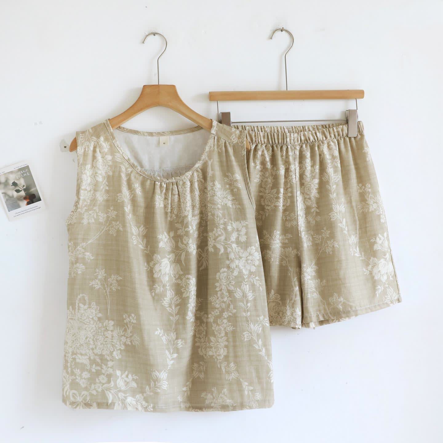 Pyjama-Set aus Baumwoll-Tanktop mit Rosenschleife - Khaki - XL - image 15