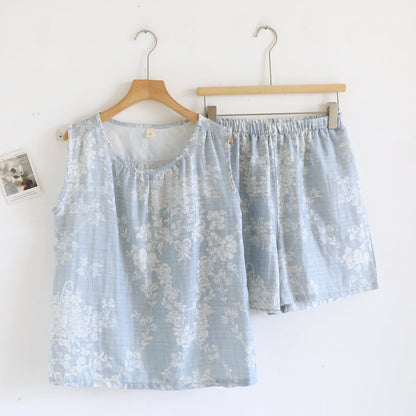 Pyjama-Set aus Baumwoll-Tanktop mit Rosenschleife - Blau - XL - image 3