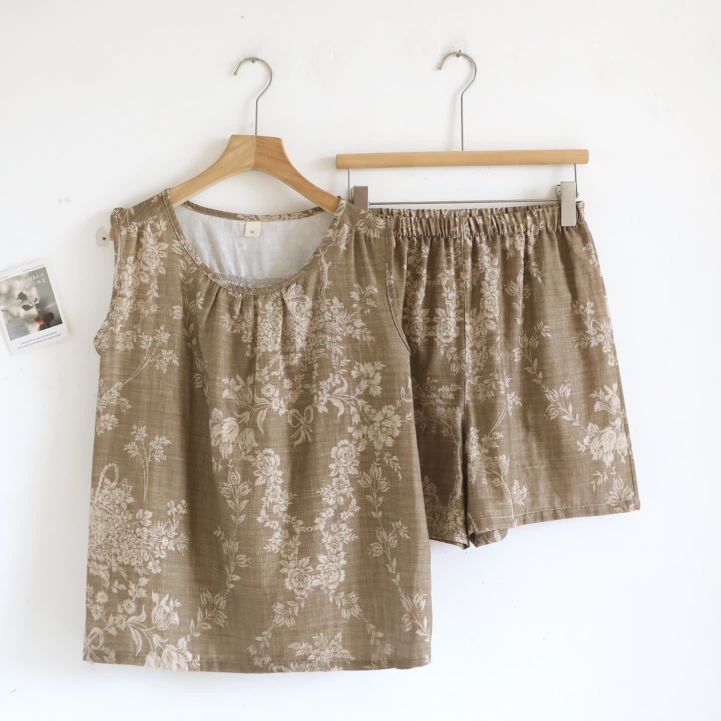 Pyjama-Set aus Baumwoll-Tanktop mit Rosenschleife - Braun - XL - image 13