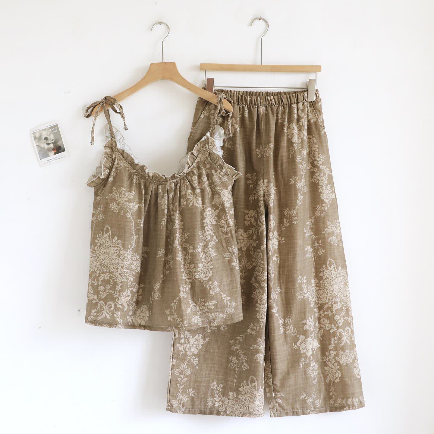 Gepolsterter Camisole-Pyjama aus Baumwolle mit Rosenschleife - Braun - Camisole & Hosen - XL - image 18