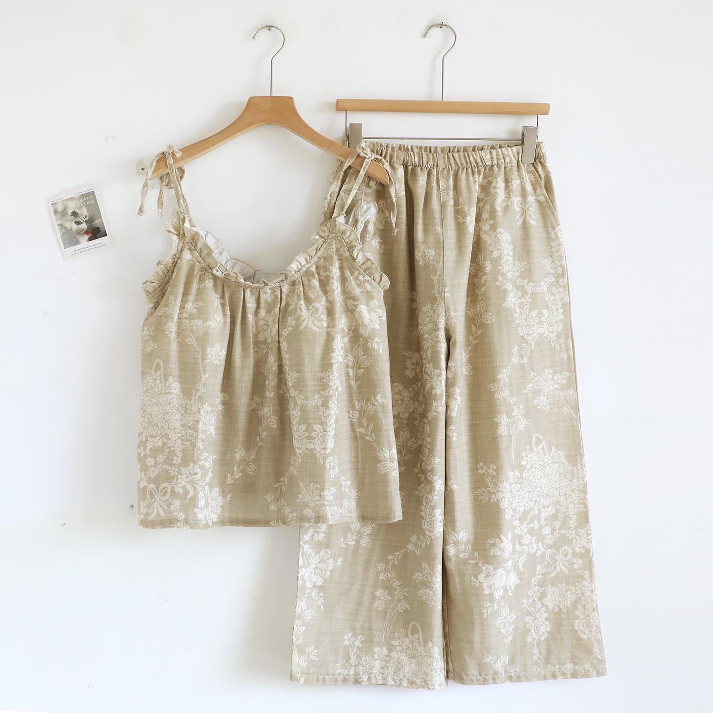 Gepolsterter Camisole-Pyjama aus Baumwolle mit Rosenschleife - Khaki - Camisole & Hosen - XL - image 20