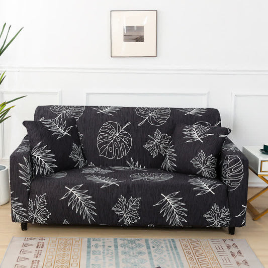 Schwarzer Stretch-Sofabezug mit Monstera-Print - 4-Sitzer 235cm x 300cm - image 1