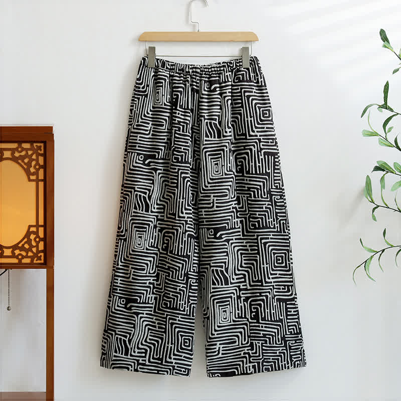 Jacquard-Loungehose mit Greek Key-Print - Schwarz - XL - image 3