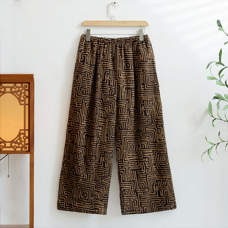 Jacquard-Loungehose mit Greek Key-Print - Kaffee - XL - image 2