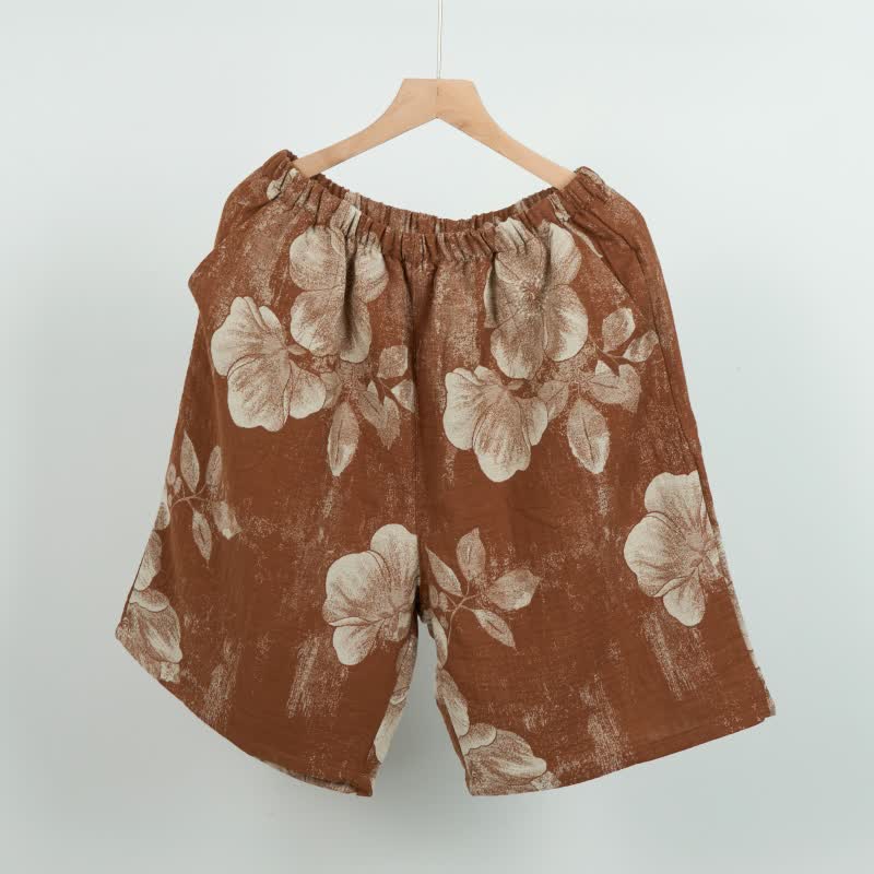 Hibiscus Jacquard-Pyjamashorts aus Baumwolle - Braun - XL - image 6