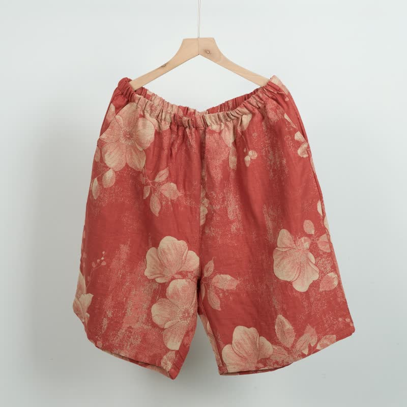 Hibiscus Jacquard-Pyjamashorts aus Baumwolle - Orange - XL - image 0