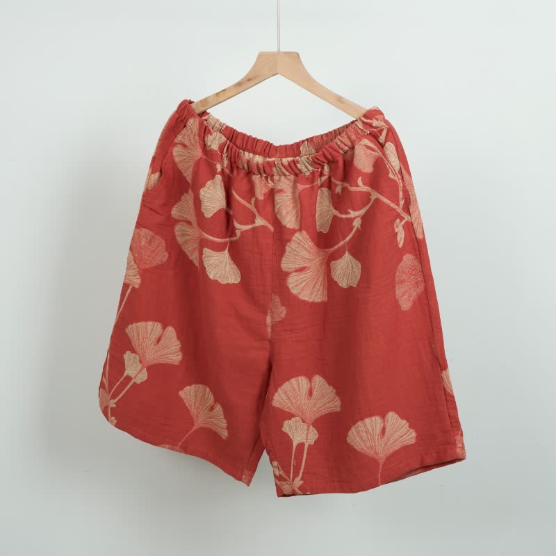 Pyjamashorts aus Jacquard-Baumwolle mit Ginkgoblättern - Orange - XL - image 2