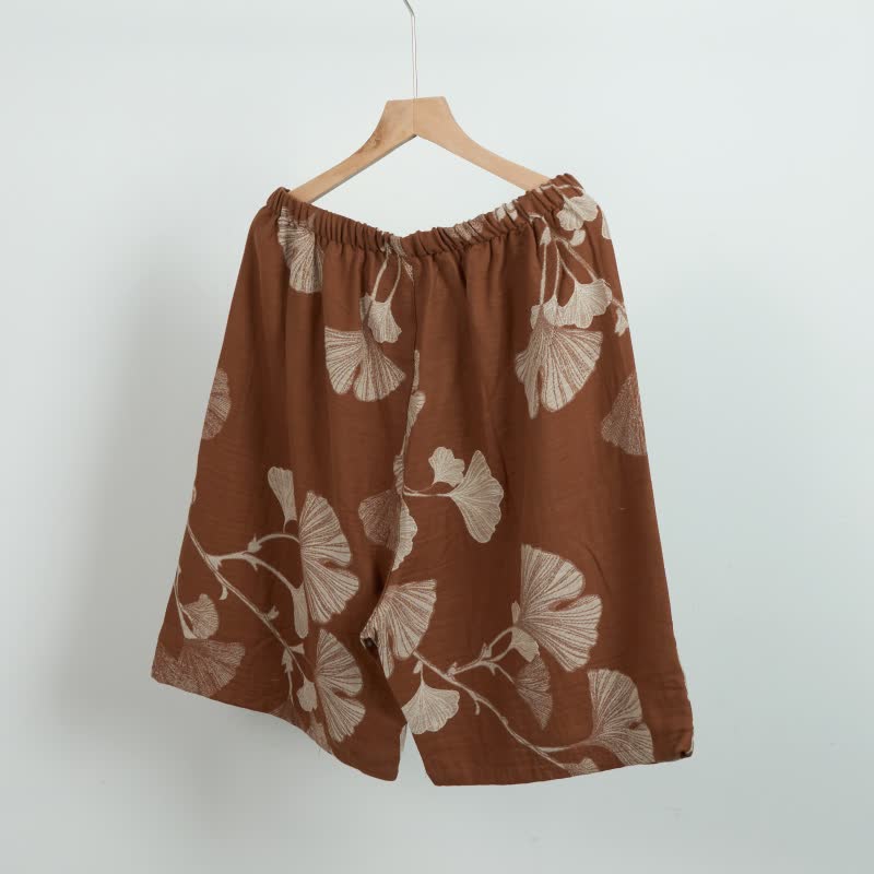 Pyjamashorts aus Jacquard-Baumwolle mit Ginkgoblättern - image 5
