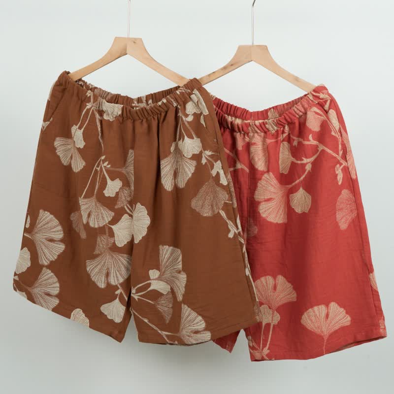 Pyjamashorts aus Jacquard-Baumwolle mit Ginkgoblättern - image 1