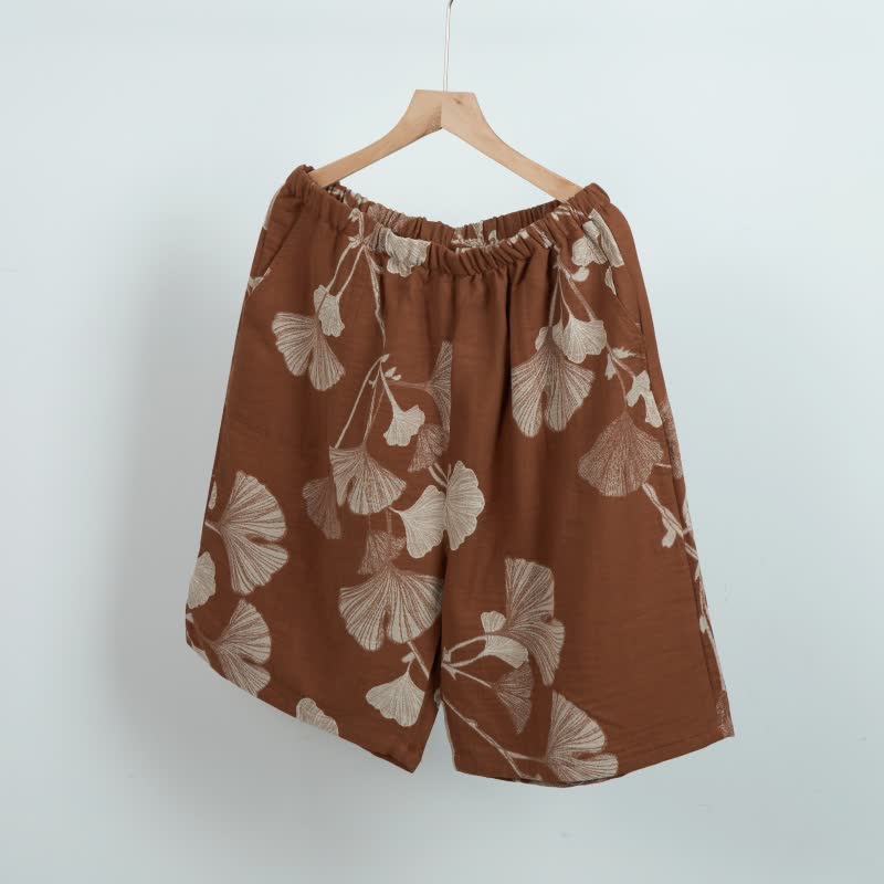 Pyjamashorts aus Jacquard-Baumwolle mit Ginkgoblättern - Braun - XL - image 4