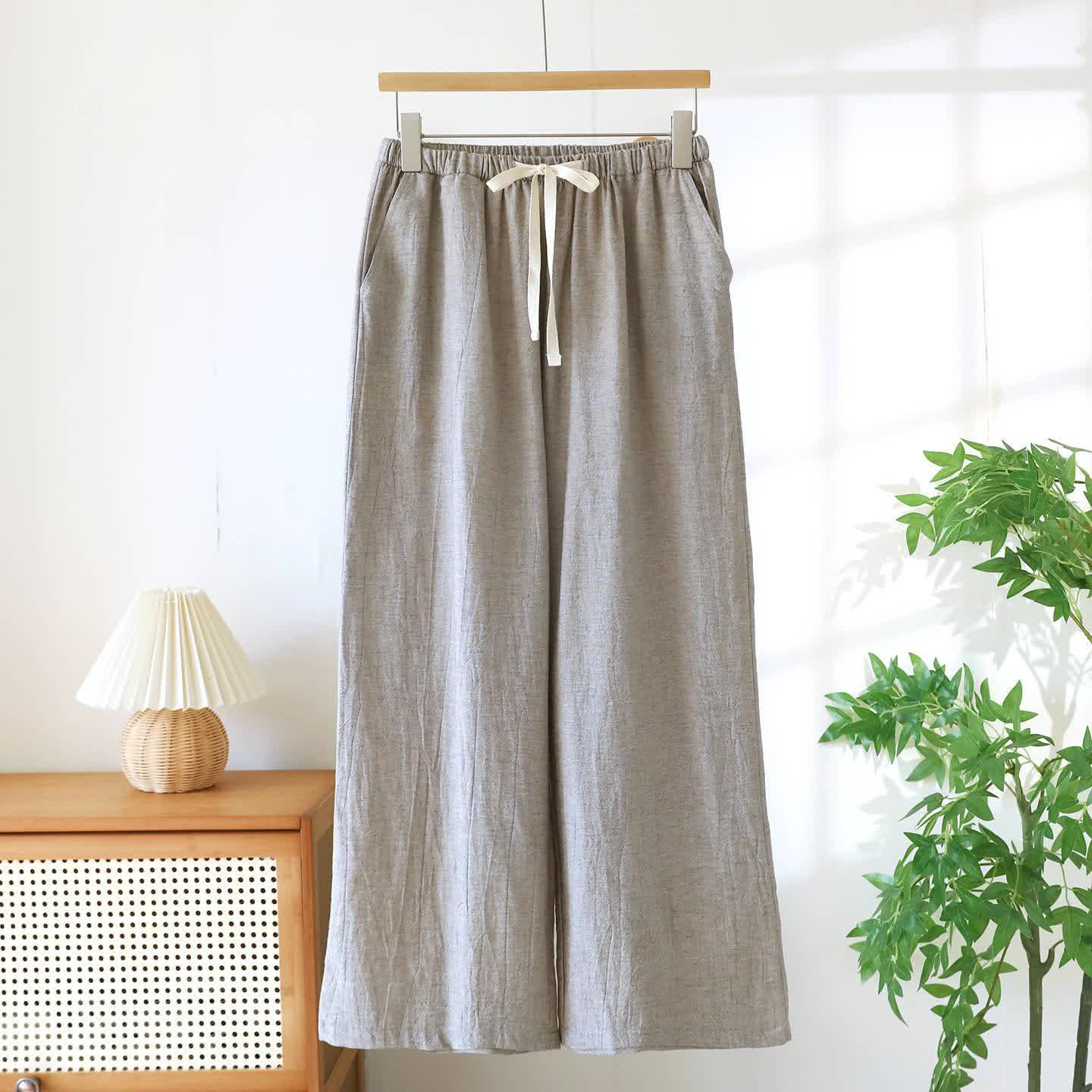 Passende Loungehose aus Baumwollleinen für Paare - Leichter Kaffee - Frauen - XXL - image 15