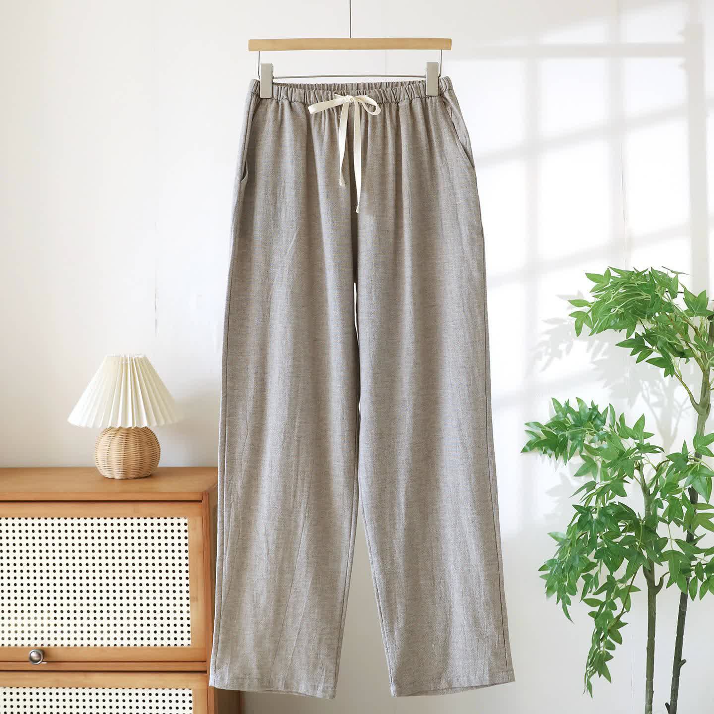 Passende Loungehose aus Baumwollleinen für Paare - Leichter Kaffee - Männer - XXL - image 16